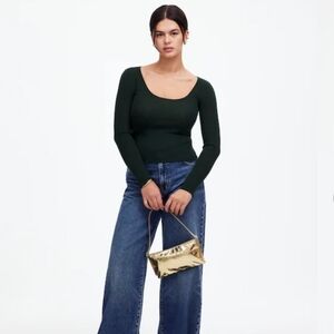 Madewell Merino Wool-Silk Blend Scoopneck Sweater NS654 Size L NWT Black